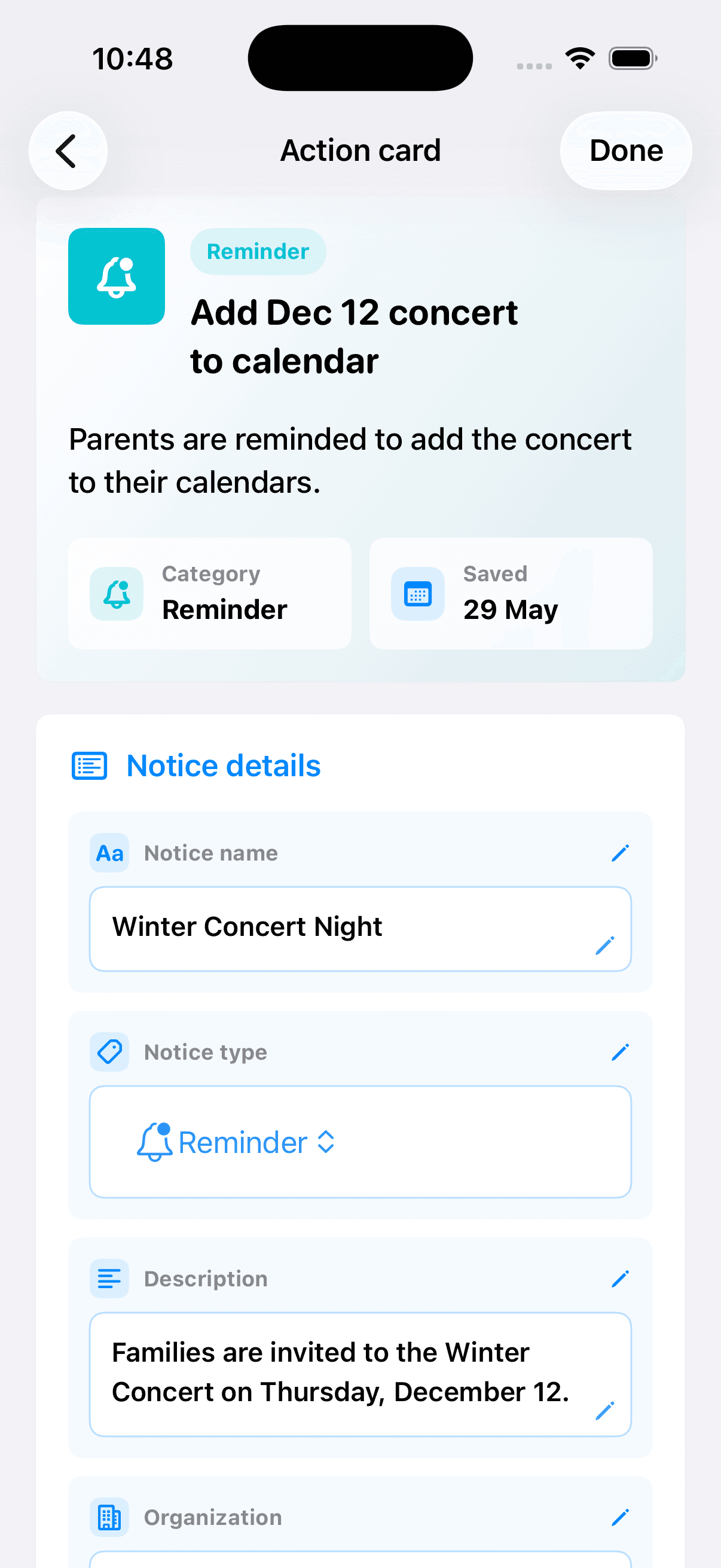 CampusCue tertiary screen