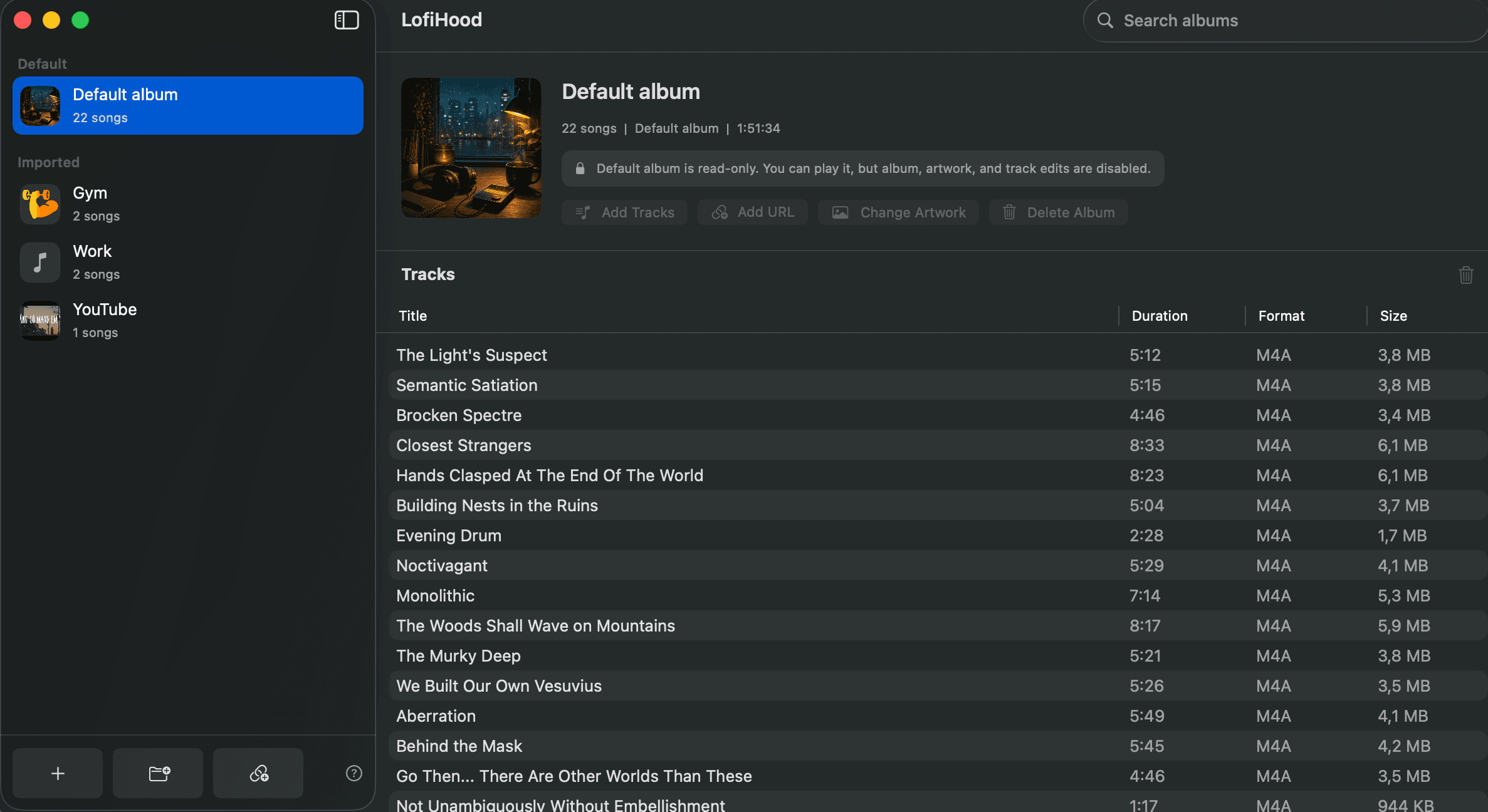 LofiHood album manager screen