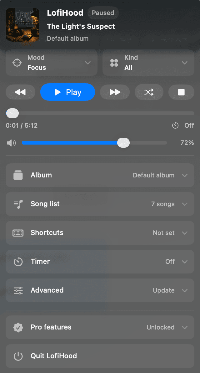 LofiHood player panel